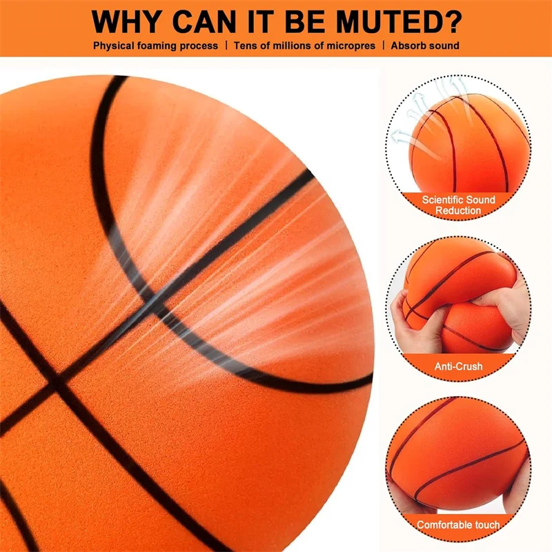 Bouncing Mute Ball Indoor Silent Basketball 18cm Foam Basketball Silent Soft Ball Bounce Basket Ball Toy Kids Sports Games Gift