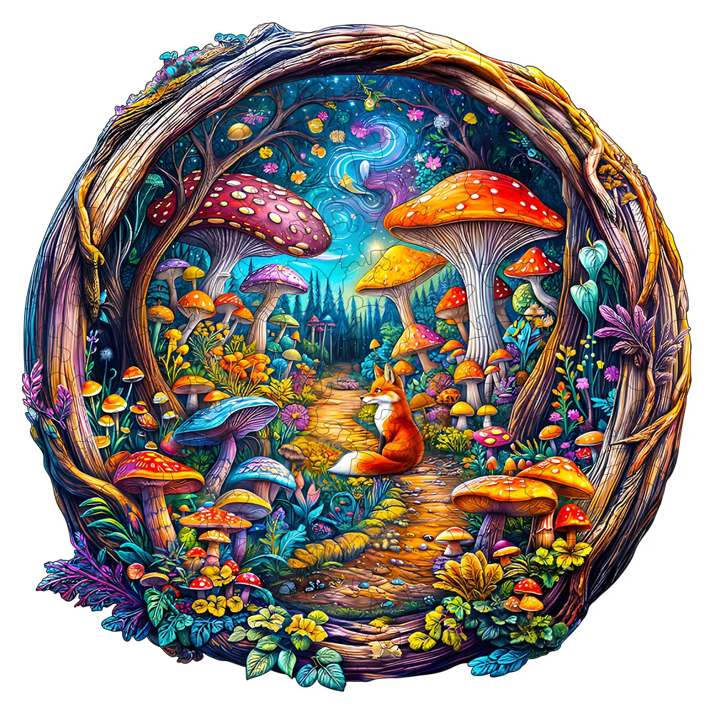 Wooden Puzzle with Vibrant Mushrooms & Unique Shapes: Fun, Challenging Brain Teasers for Teens, Adults & Families – Boost Critic