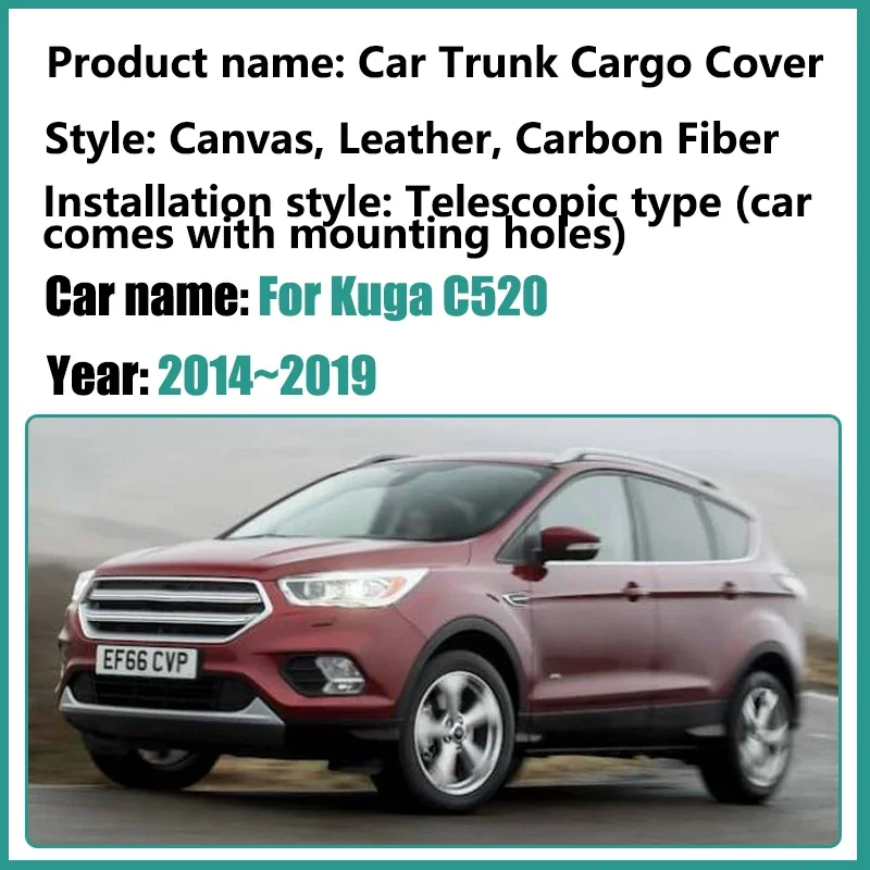 For Ford Kuga C520 2014~2019 Escape Car Trunk Cargo Covers Retractable Shield Partition Privacy Shades Interior Mat Accessories