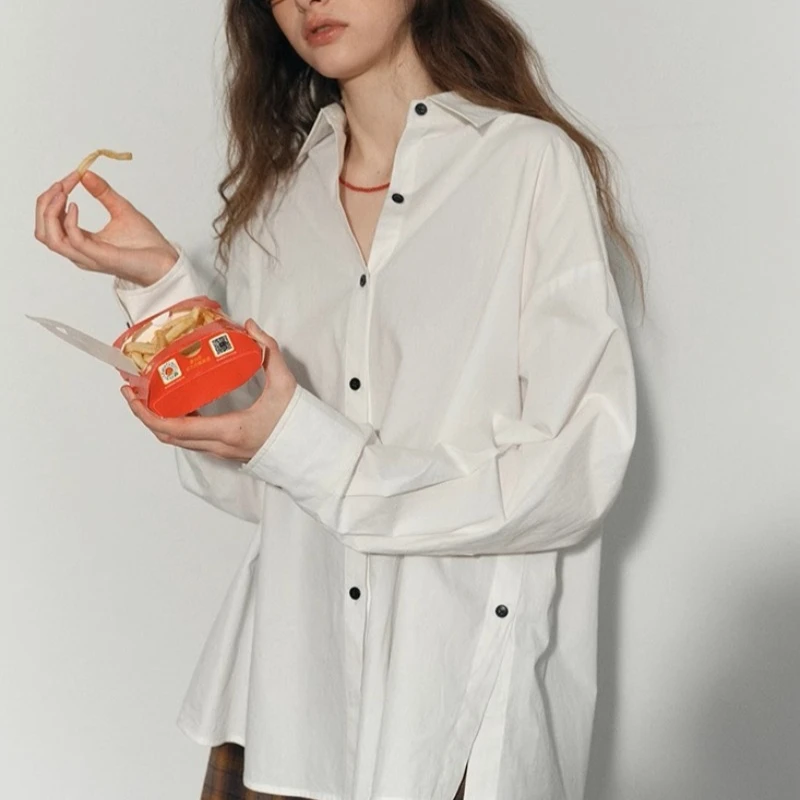 

Vintage Women's Blouses Solid Color Shirts Fashion Loose Summer Korean Clothing Long Sleeved Chiffon Women Tops