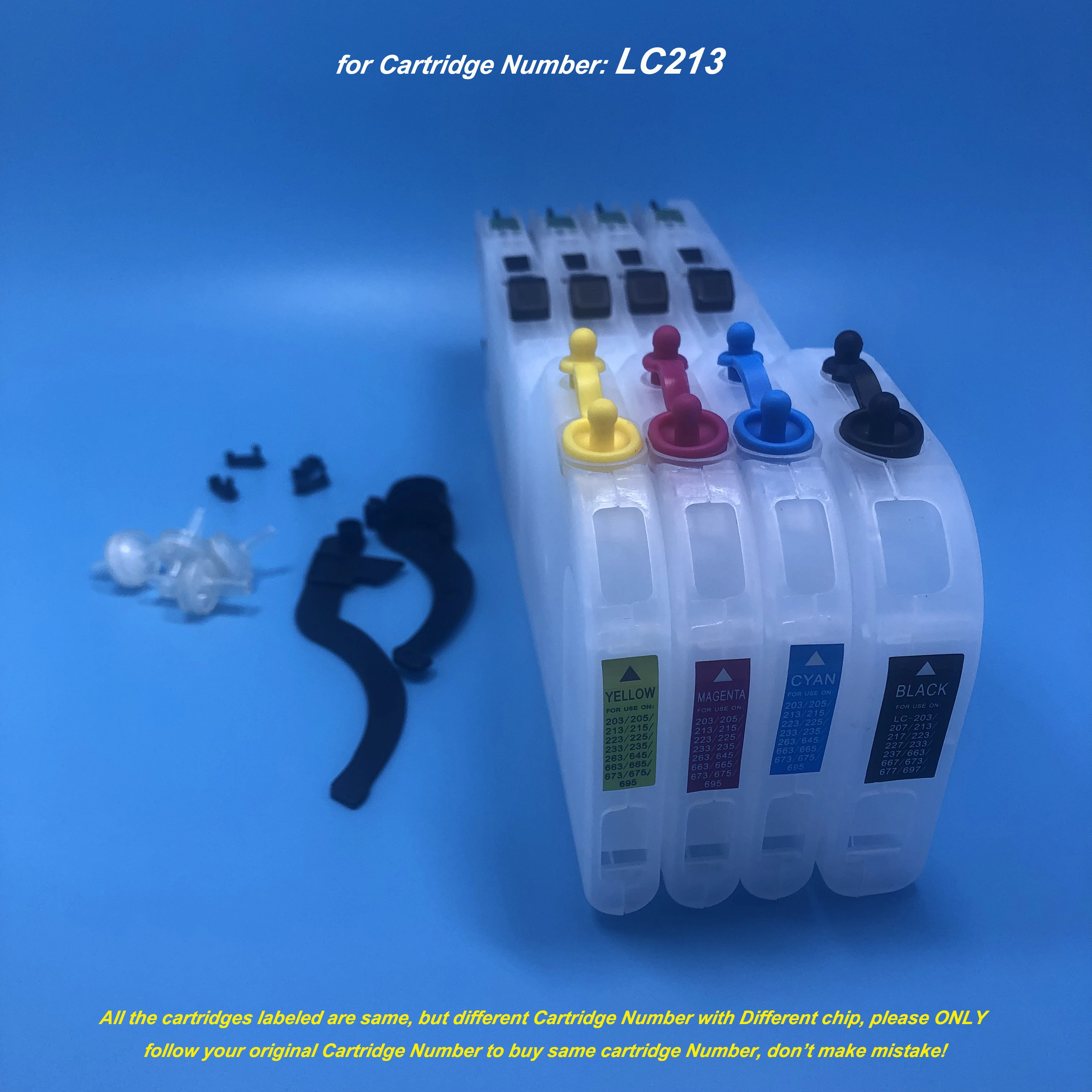 

1Set LC213 Long Refillable Ink Cartridge for Brother MFC-J4720N MFC-J5620CDW MFC-J5720CDW MFC-J5820DN DCP-J4225N-W/B MFC-J4725N