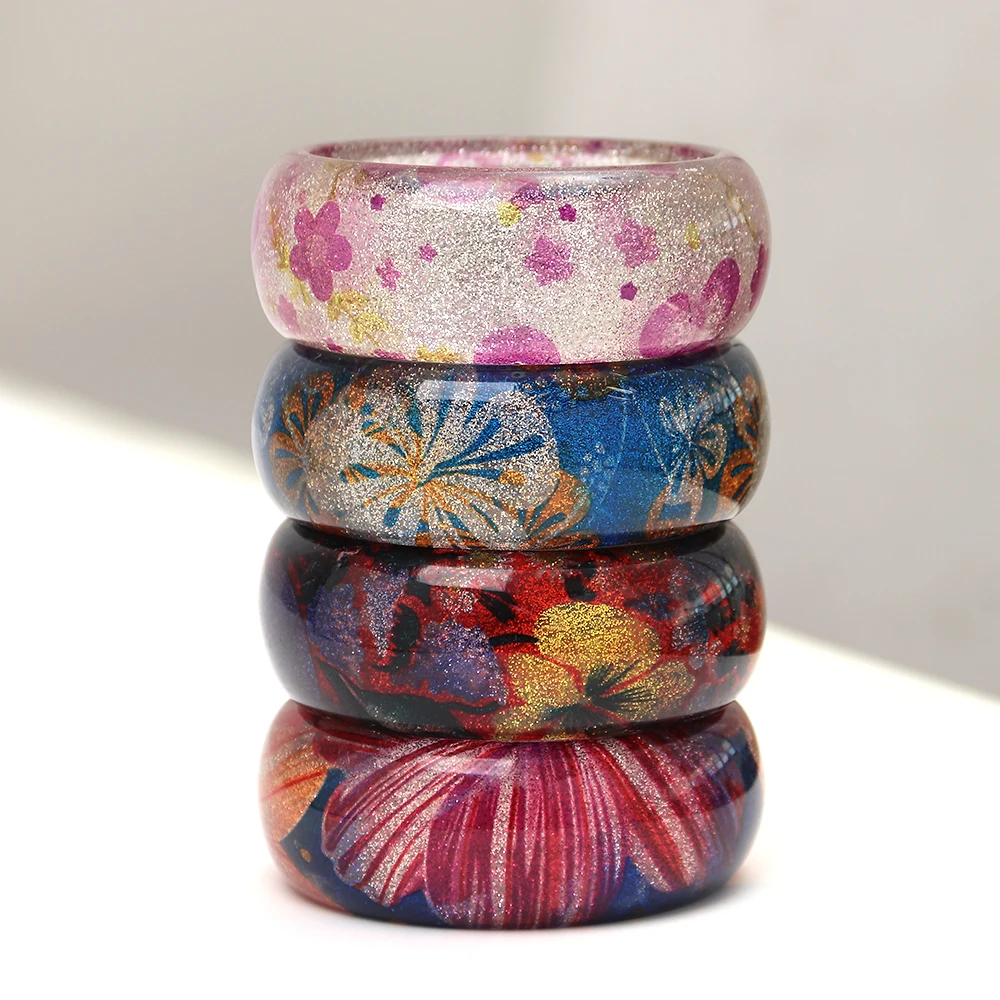 Boho Colorful Resin Glitter Large Round Floral Bangles Acrylic Geometric Wide Cuff Bangle for Women Fashion Jewelry Gifts