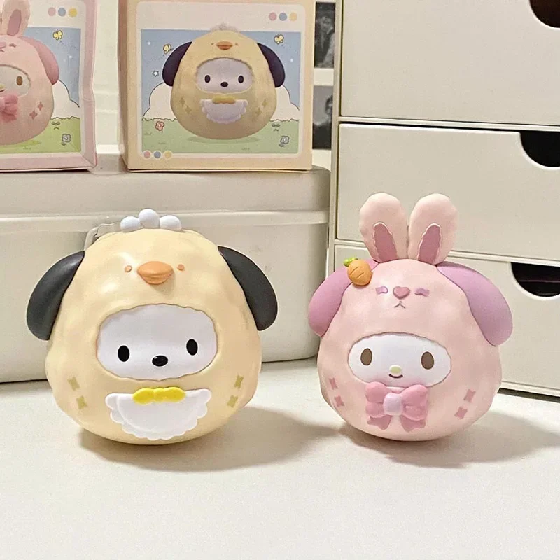 Sanrio família pequeno animal tumbler série caixa cega brinquedo kuromi melodia cinnamoroll pochacco anime figura caixa surpresa boneca presentes