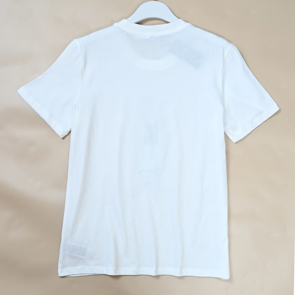 Été nouveau coton femme rond Ne ort Sve T-shirt sérigraphié décontracté Sle coupe droite longueur régulière