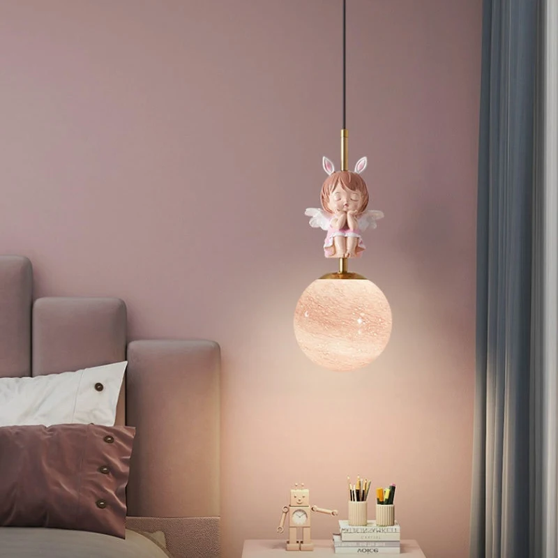 Modern LED Pendant Lamp Bedside Hanging Chandelier for Child's Living Room Bedroom Moon Planet Design Home Decor Light Fixture