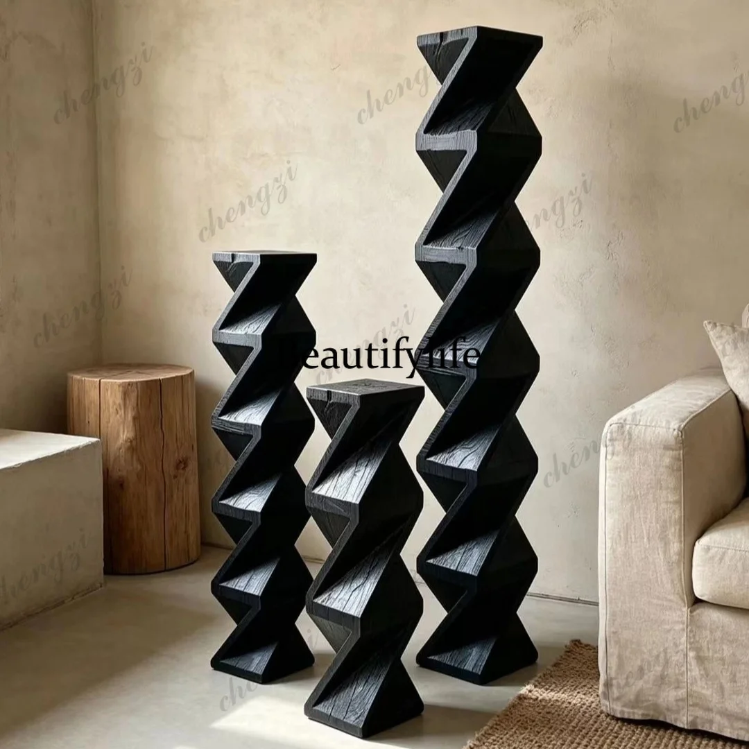 Quiet wind carbon black square spiral vertical ornament designer creative decoration homestay hotel creative floor ornament