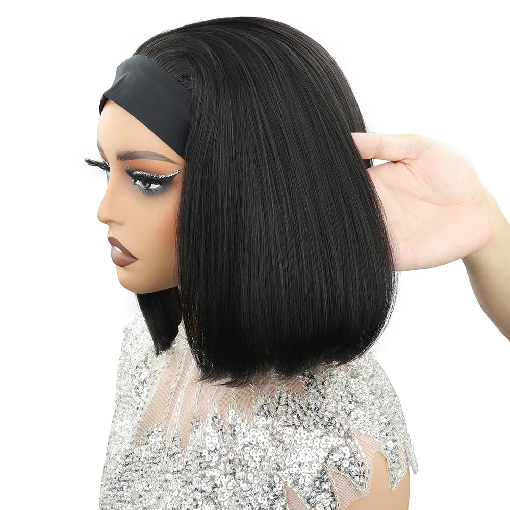 Half Headband Wigs 220% Human Hair Bob Headband Wigs for Women Short Straight Wigs Machine Half  Wig Beginner Friendly No Glue