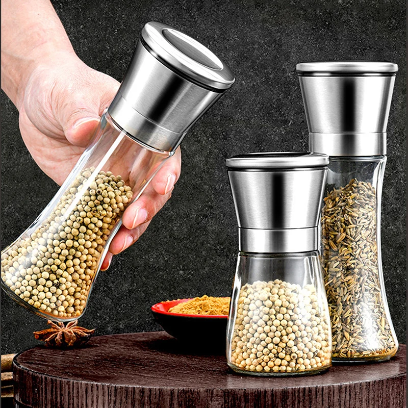 Manual Salt Pepper Grinder Seasoning Bottle Jar Stainless Steel Spice Grinder Salt Shaker Kitchen Mills Accessories