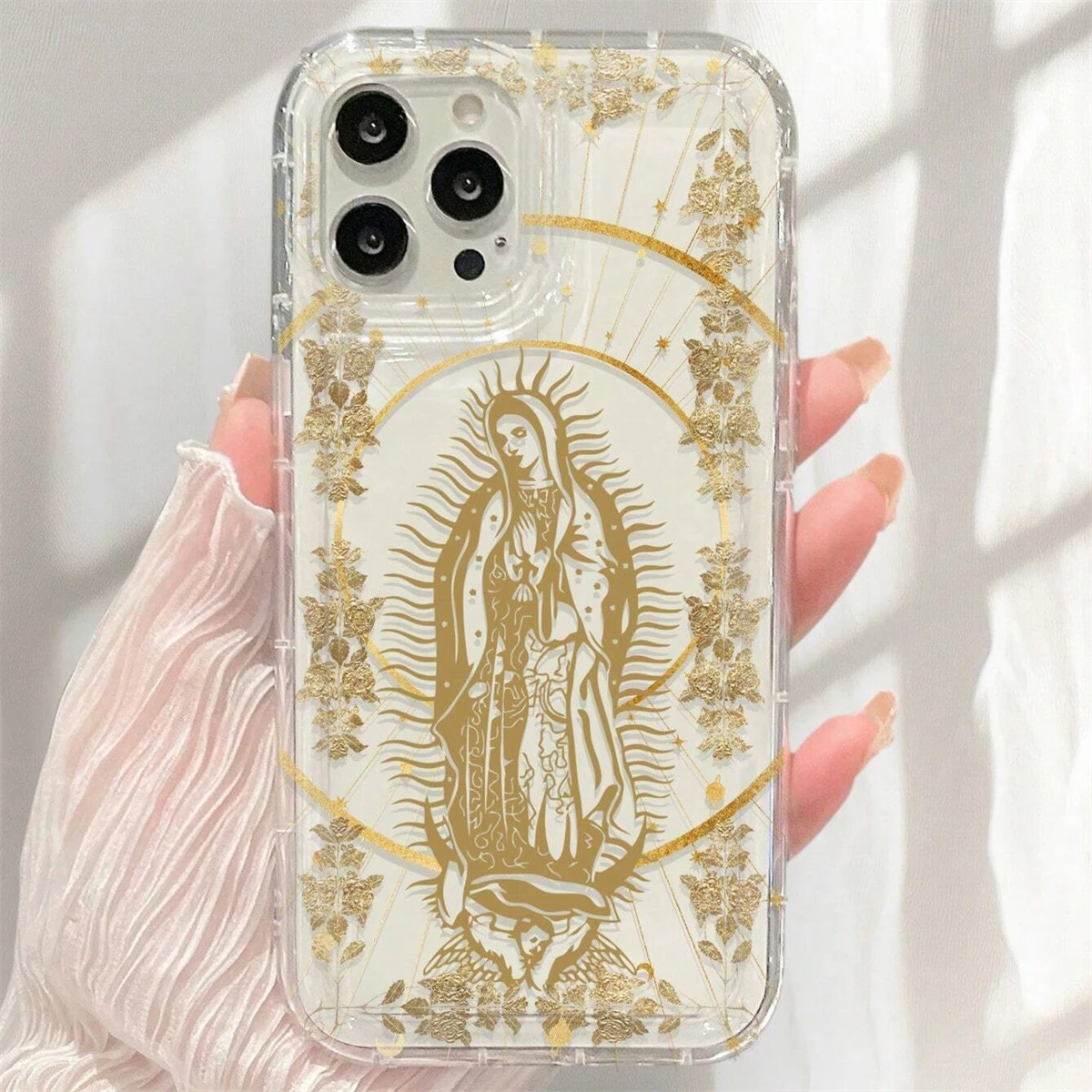 الجمالية الذهبي هالة مريم العذراء قضية الهاتف آيفون 16 15 14 13 12 11 برو ماكس 8 زائد X XR XSMax وسادة هوائية مكافحة سقوط غطاء واضح #3