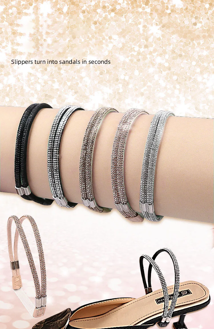 Diamant-Schnürsenkel, Anti-Rutsch-Fersenriemen, Gürtel mit Strasssteinen, für High Heels, Schuhbänder, Anti-Verloren-Bänder für Damen, elastische Fixierriemen, Strass – Detail 1