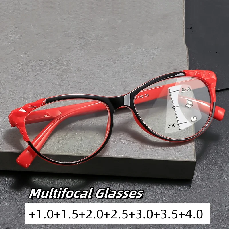 

High Definition Cat Eye Progessive Reading Eyewear Ultra Light Multifocal Presbyopia Eyeglasses Eye Protection Glasses To +4.0