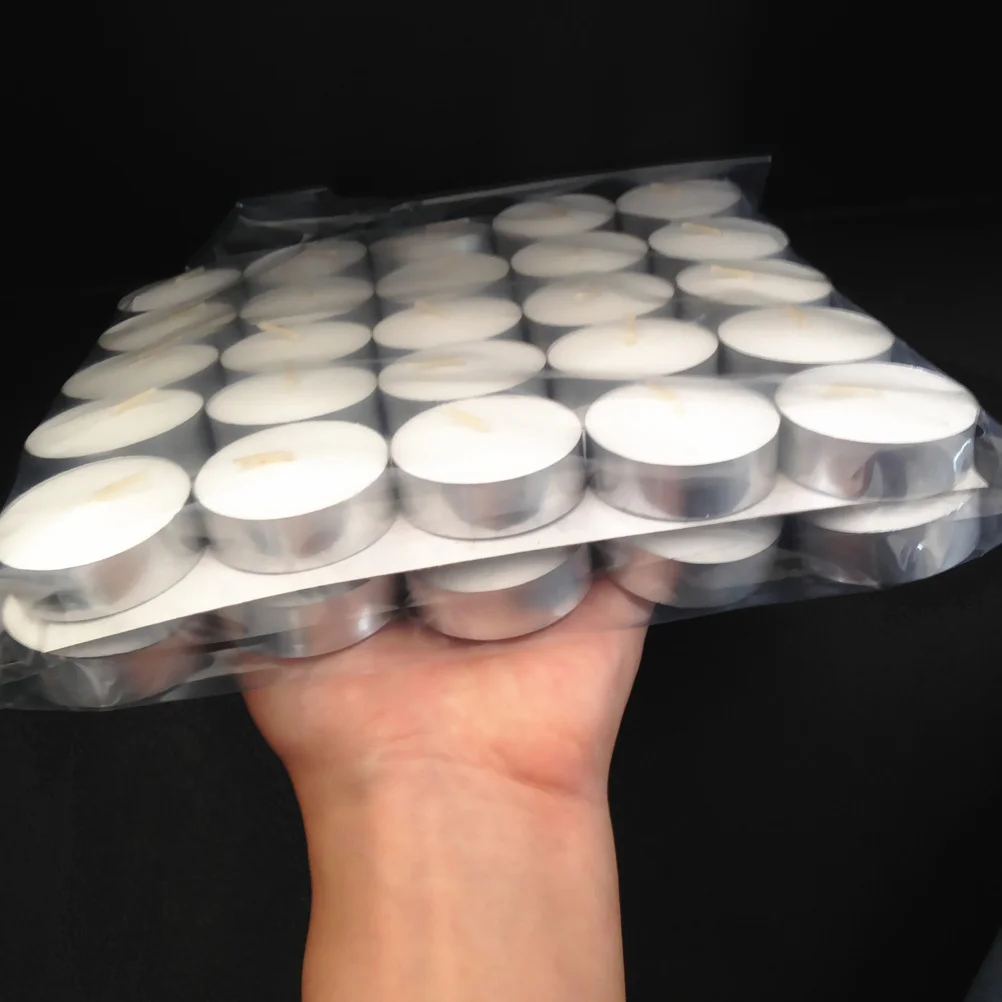 50 Pcs 8 Hours Tea Lights Candles Natural Paraffin Wax Unscented Smokeless Votive for Wedding Party Decorative Events New Year
