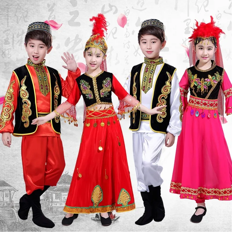 Ethnic Costume Children Sala Uygur Female Dance Festival Performing Costumes