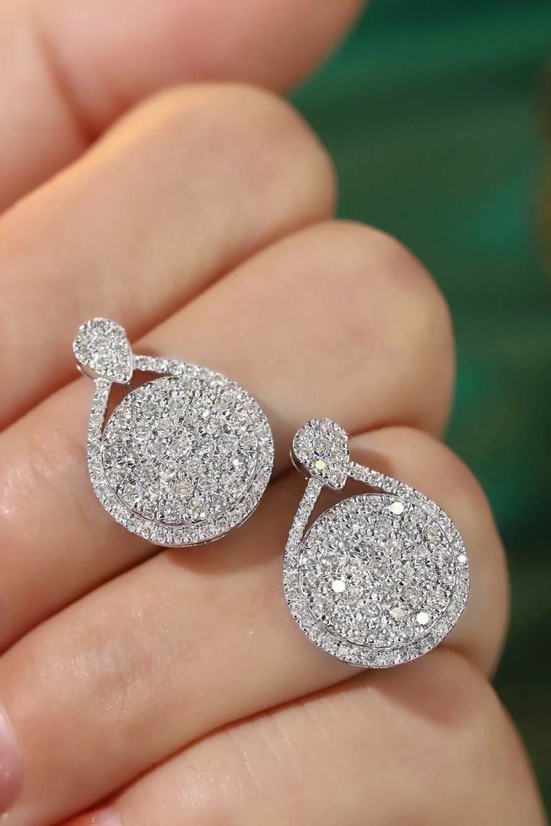 LUOWEND 100% 18K White Gold Earrings Luxury Design 2.0carat Real Natural Diamond Drop Earrings for Women High Party Jewelry