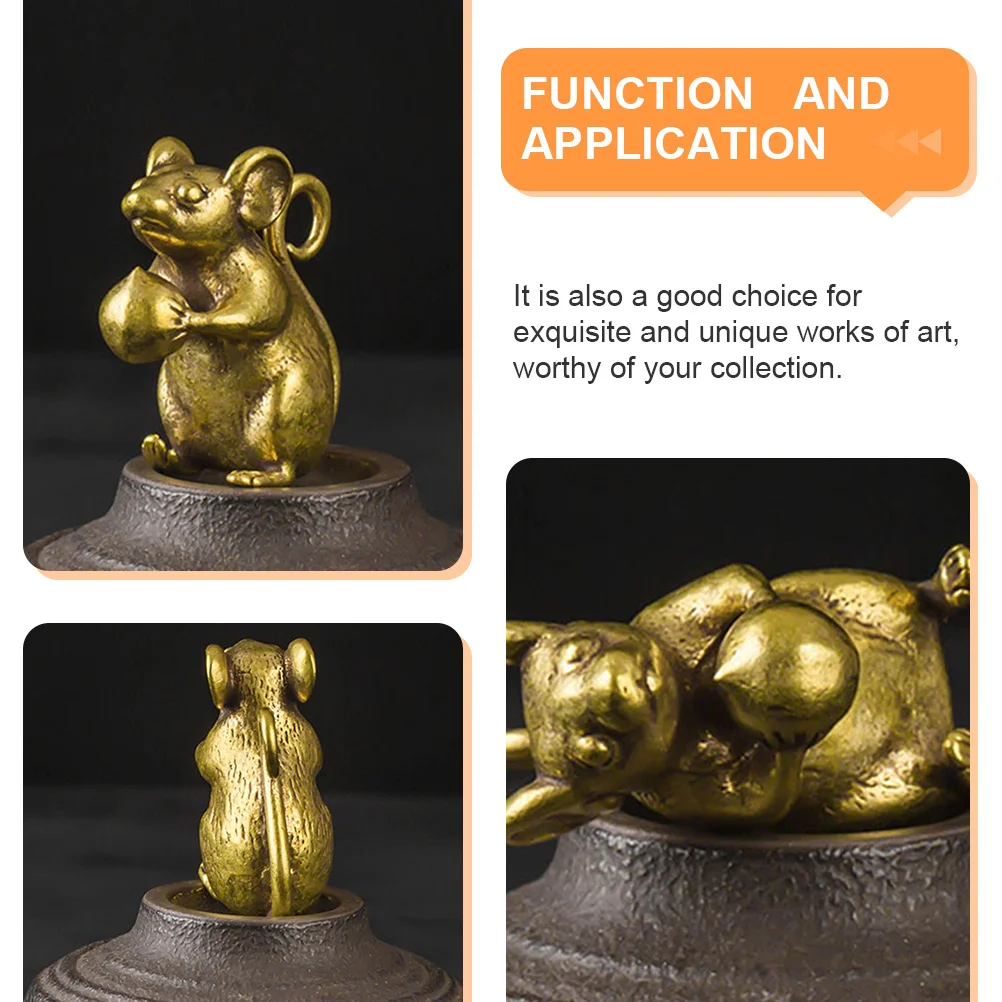 

2Pcs Chinese Zodiac Brass Mouse Statue Prosperity Wealth Desktop Decor Office Living Room Ornament Brass Mouse Statue