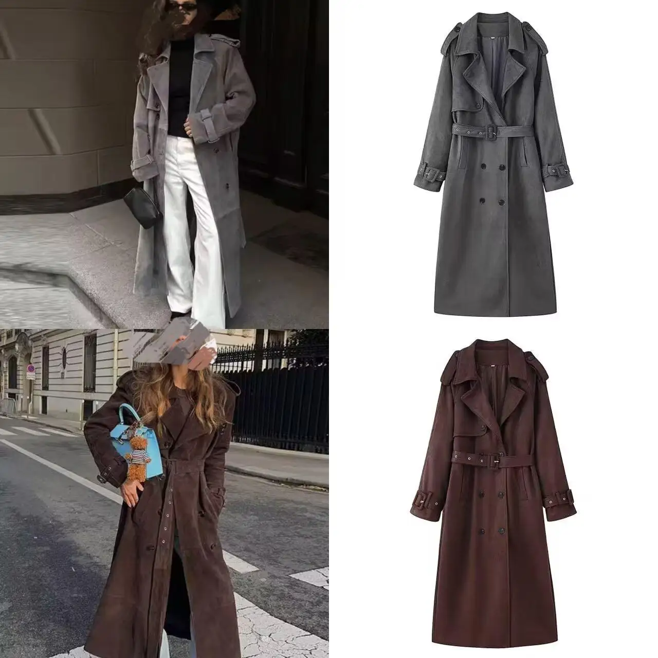 

Женское двубортное пальто с поясом, дизайн с поясом для похудения, острый силуэт, широкий воротник, погоны, новое поступление