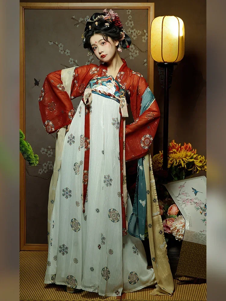 Jupe de la dynastie Tang pour femme, Hanfu chinois, Authentique, Original, Poitrine, Guofeng, Printemps, Ensemble de 4 pièces, Pibo, Phtalfur s