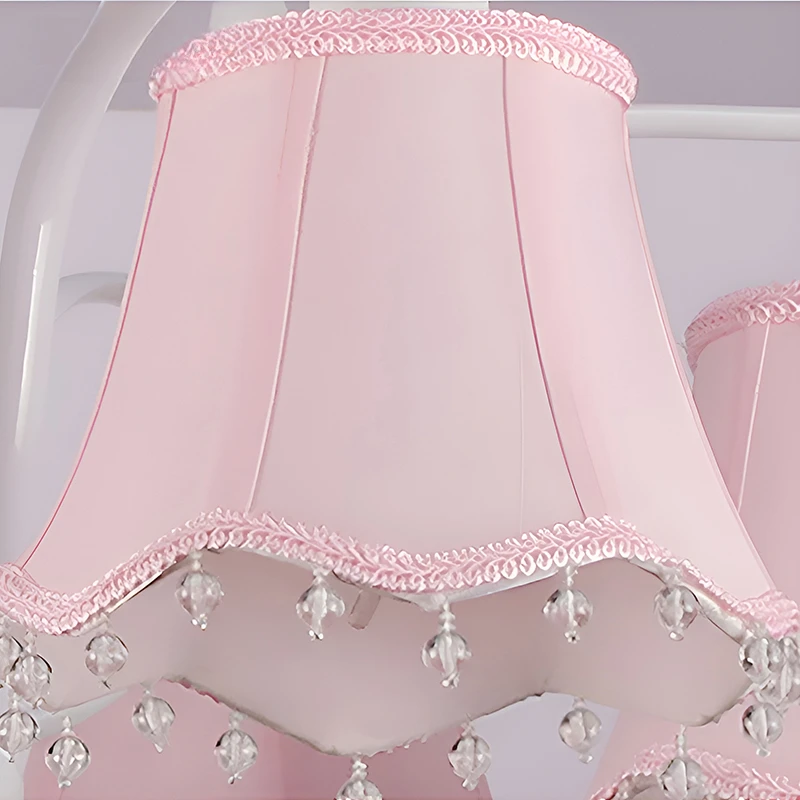 Candelabro de cristal rosa con sombra de tela en dormitorio de princesa, candelabros colgantes para habitación de niños, niñas/hija