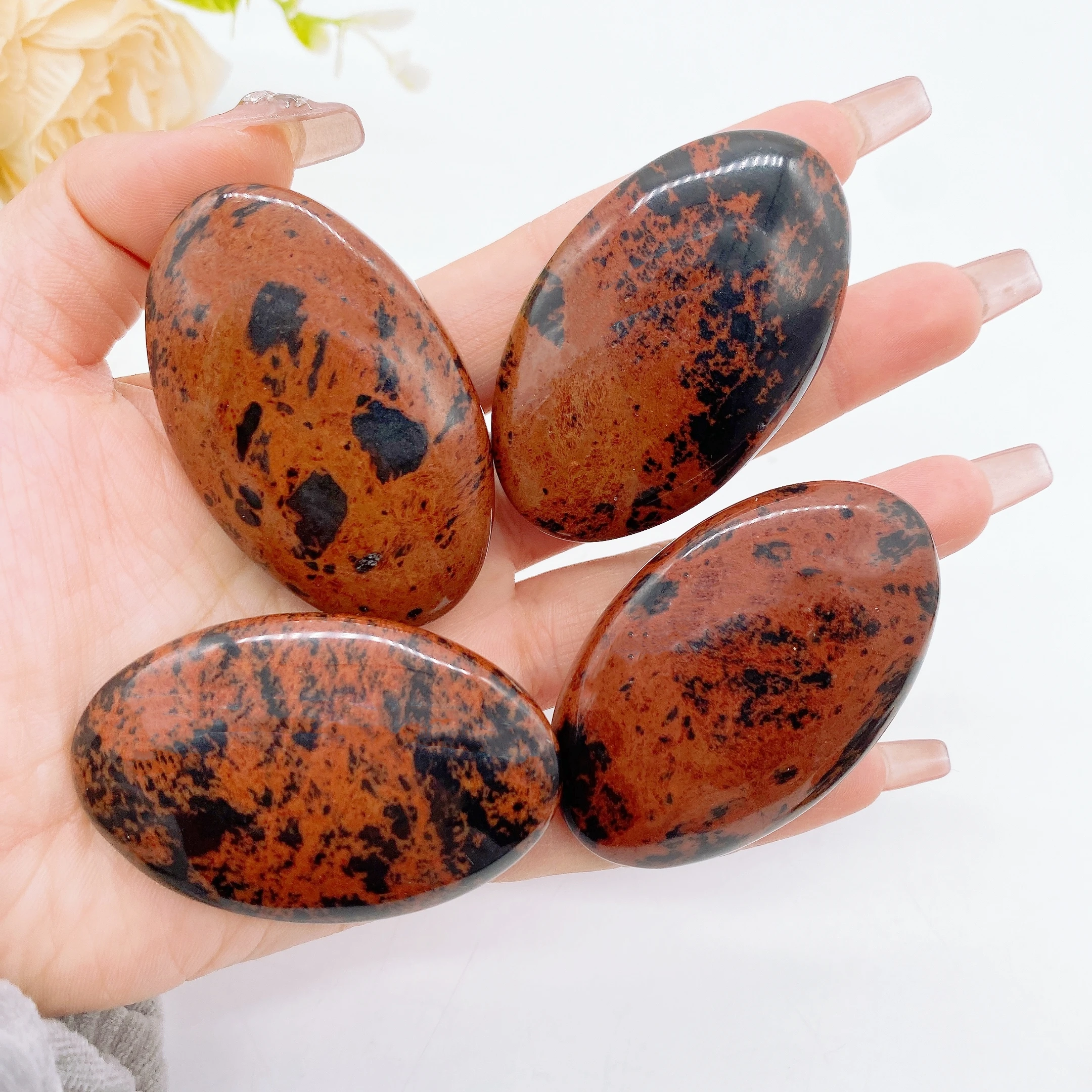 Natural Crystal Gem Red Obsidian Palm Stone Thumb Toy Hot Compress Crafts Healing Health Family message tool Home Decor Gift