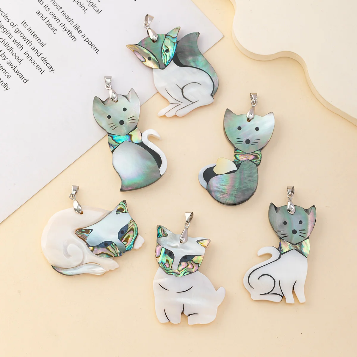 Natural Abalone Shell Artistic Pendants Cute Cat Fox Shape Shell Charms for Trendy Jewelry Making Diy Girl Necklace Accessories