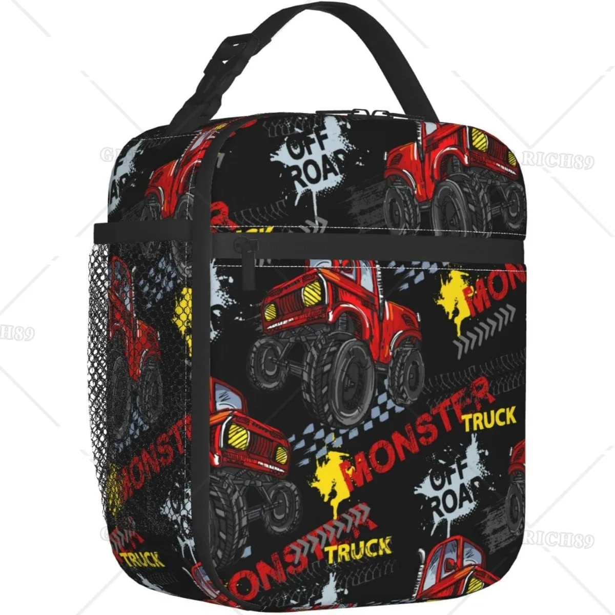 Urban Grunge Modern Monster Truck Car Durable Waterproof Insulated Lunch Bag for Boys Men, Reusable Cooler Lunch Box for School