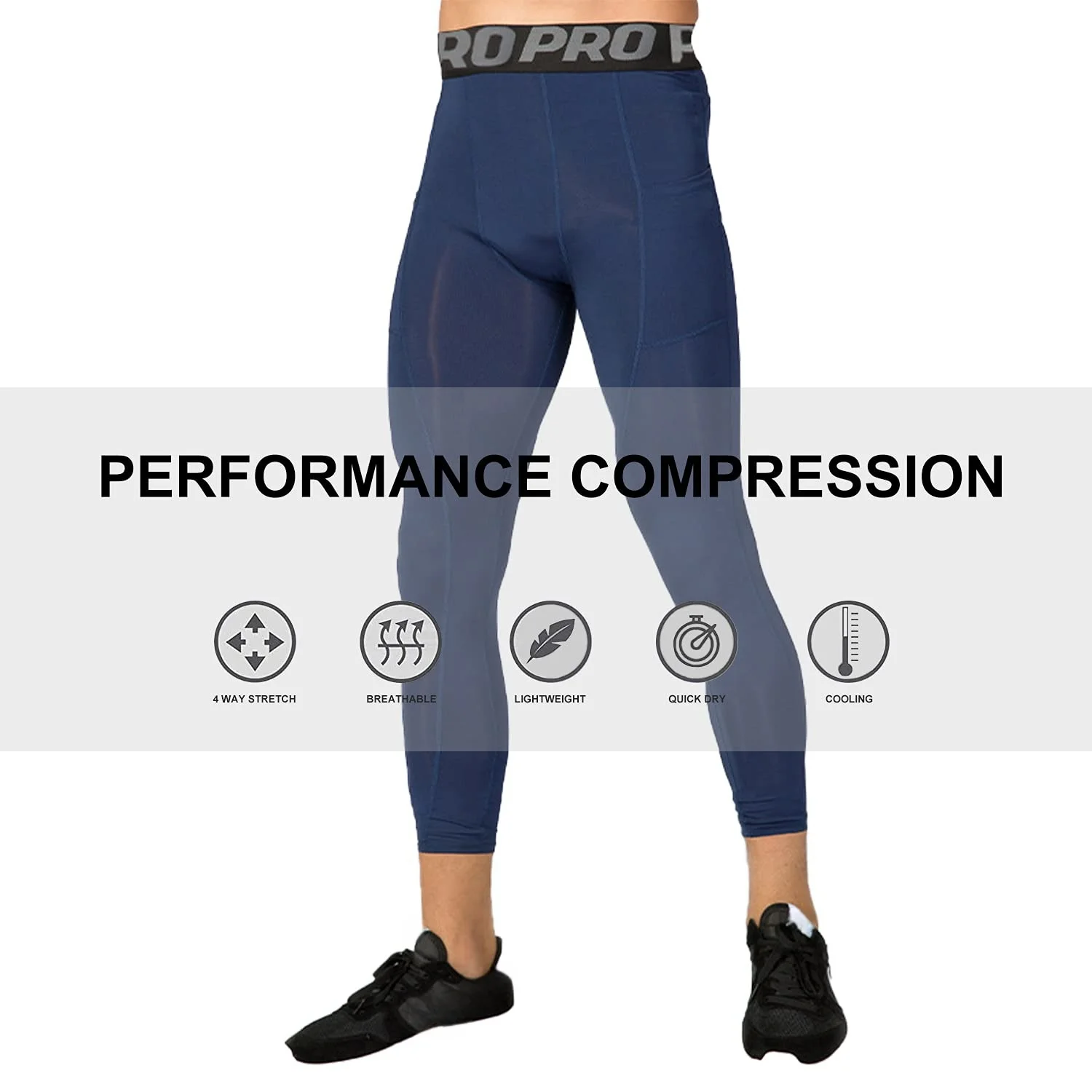 Pantaloni a compressione da uomo 3/4 collant da corsa da basket Leggings da allenamento Dry Fit con tasche strato Base sportivo da palestra