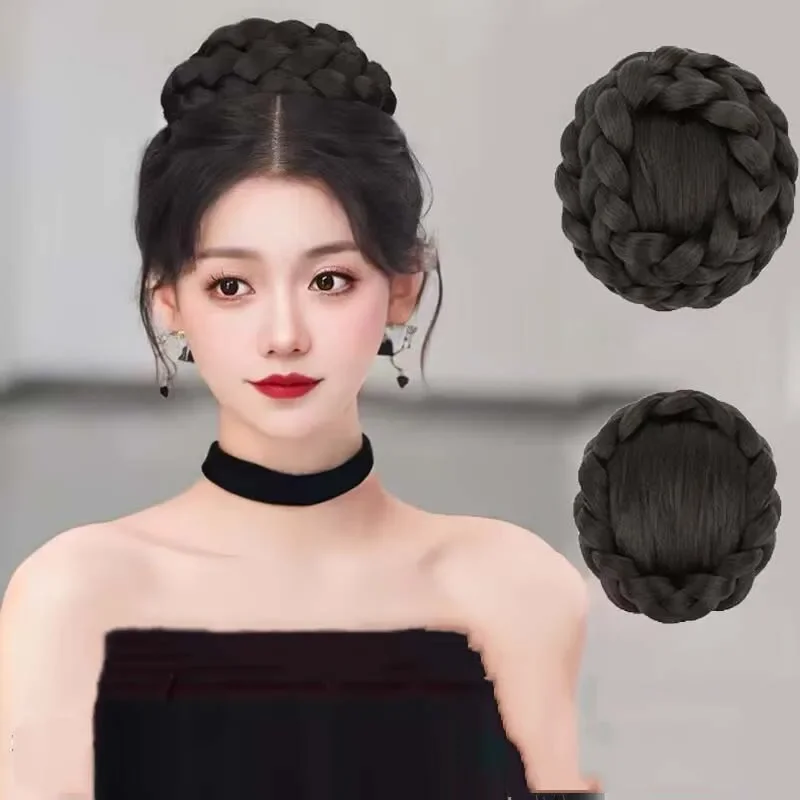 ถักถักผมคลิปใน Chignon ผมสังเคราะห์ Donut ผมปลอม Bun Headwear อุปกรณ์เสริมสําหรับผู้หญิง