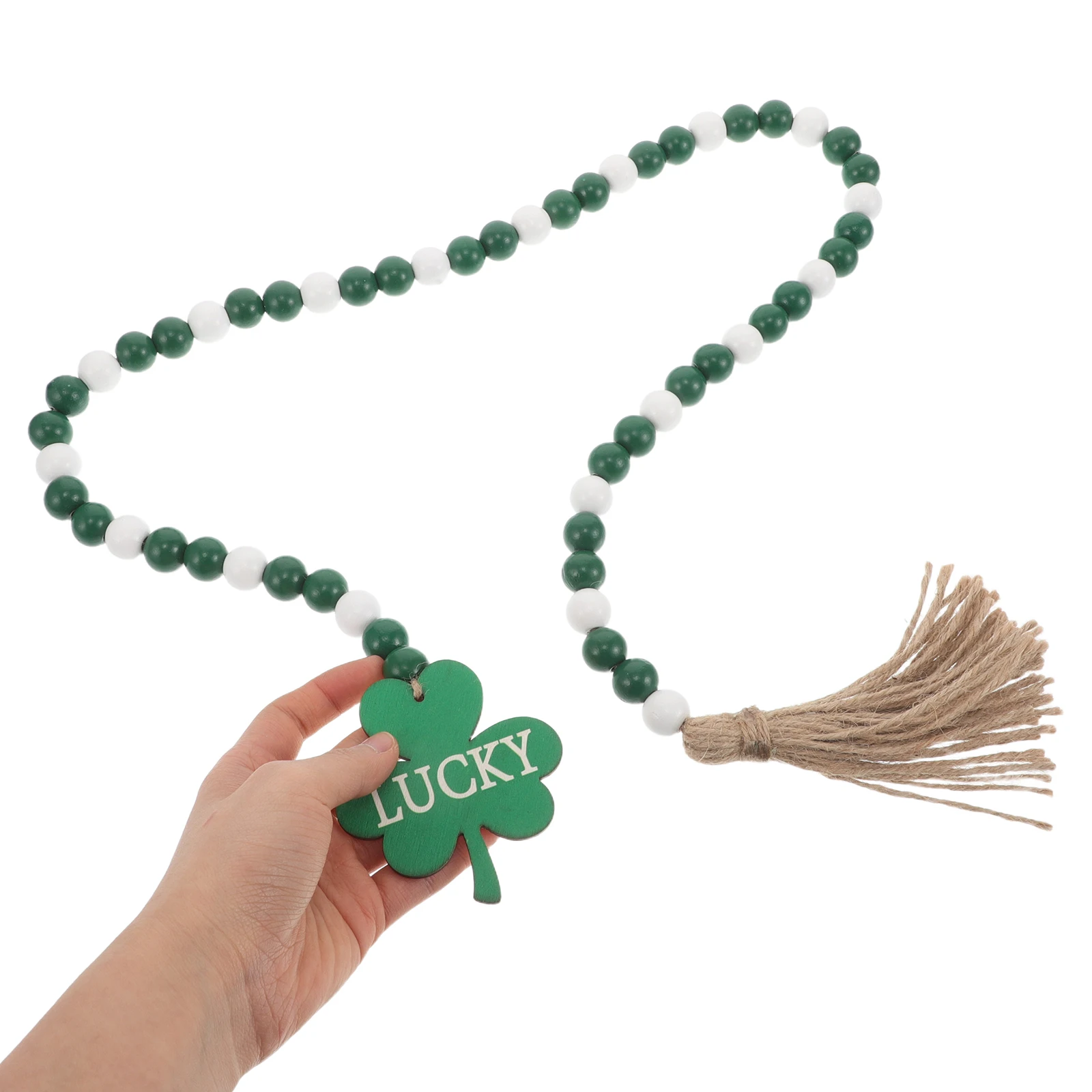 

Shamrock Wooden Bead String St Patrick's Day Garland Pendant Holiday Irish Festival Decorations Tassel Bead Green Table