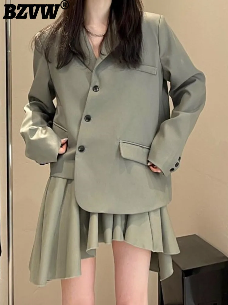 BZVW Irregular Blazer Coat For Women Notched Collar Long Sleeves With Pocket Solid Color Female Chic Clothing 2024 New CP2806