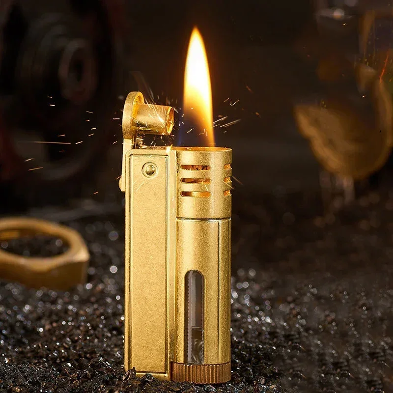 Retro Creative Metal Kerosene Lighter Open Flame Cigarette Lighter Personality Grinding Wheel Metal Knurling Smoking Set