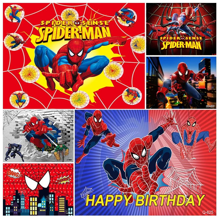 Spider-Man Theme Photo Backdrop Boy Birthday Party Superhero Spider-Man Baby Shower Decoration Photography Backdrop