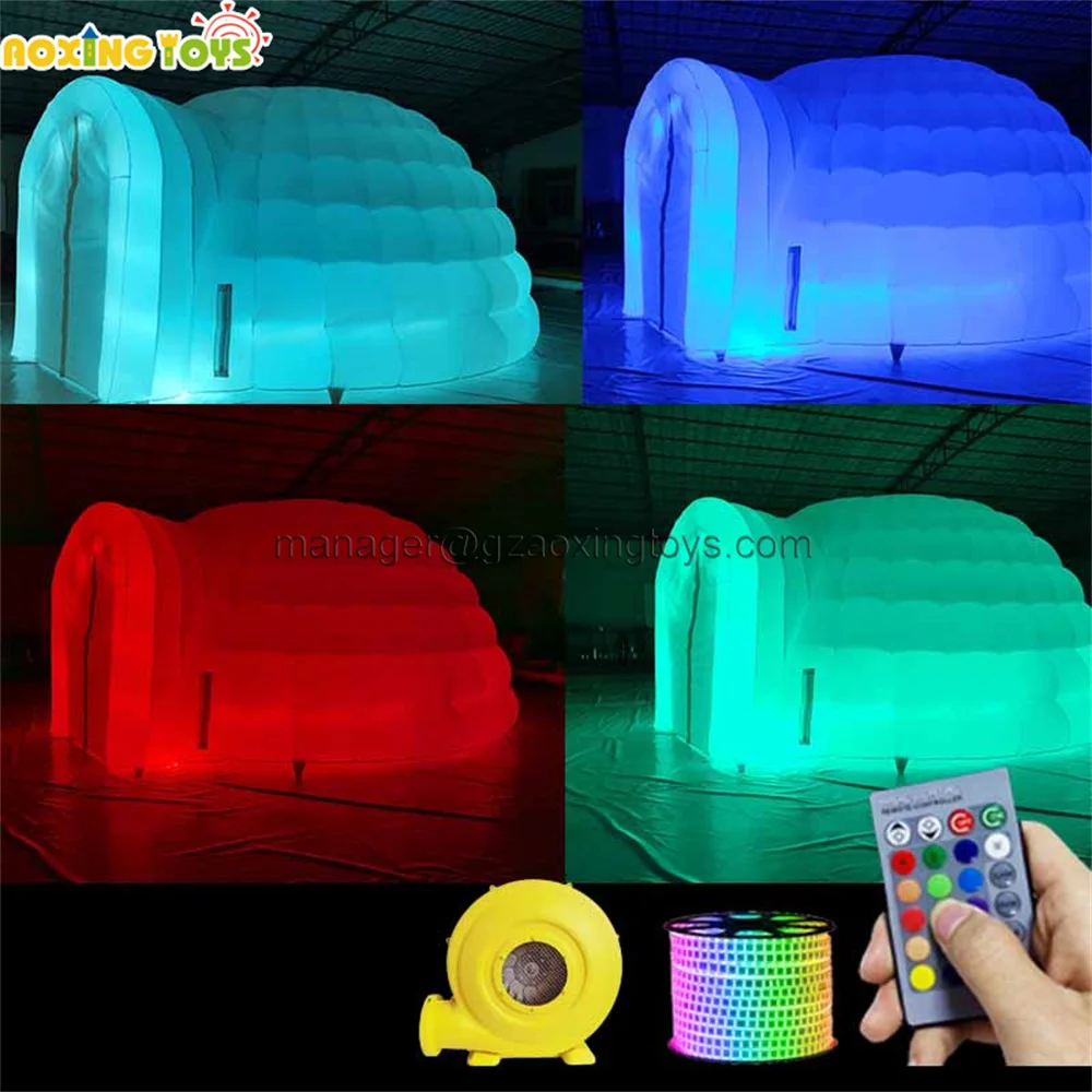 

6/8/9M DIA White LED Light Inflatable Igloo Dome Party Tent With 2 Doors For Commercial Advertisement Wedding Camping Events