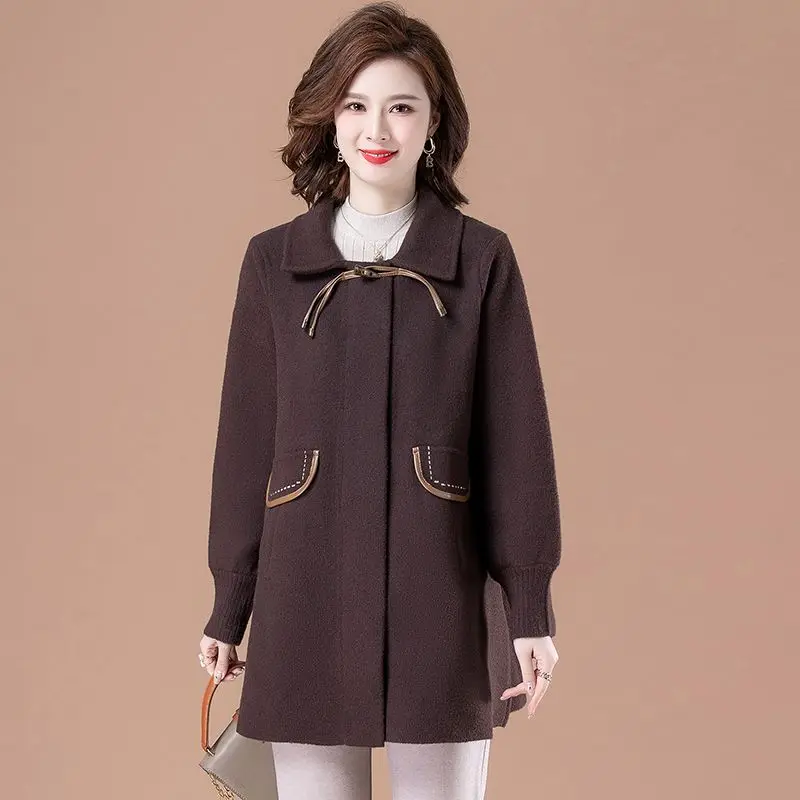 

High-End Women Wool Overcoat Female Temperament Mid-Length Large Size 6XL Woolen Outwear Fashion Casual Solid Color Outcoat