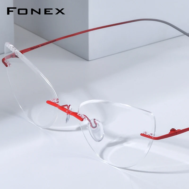 FONEX Titanium Eyeglass Frame Women Brand Design Rimless Cat Eye Glasses High-Quality Ultralight Frameless Cateye Eyewear 85909