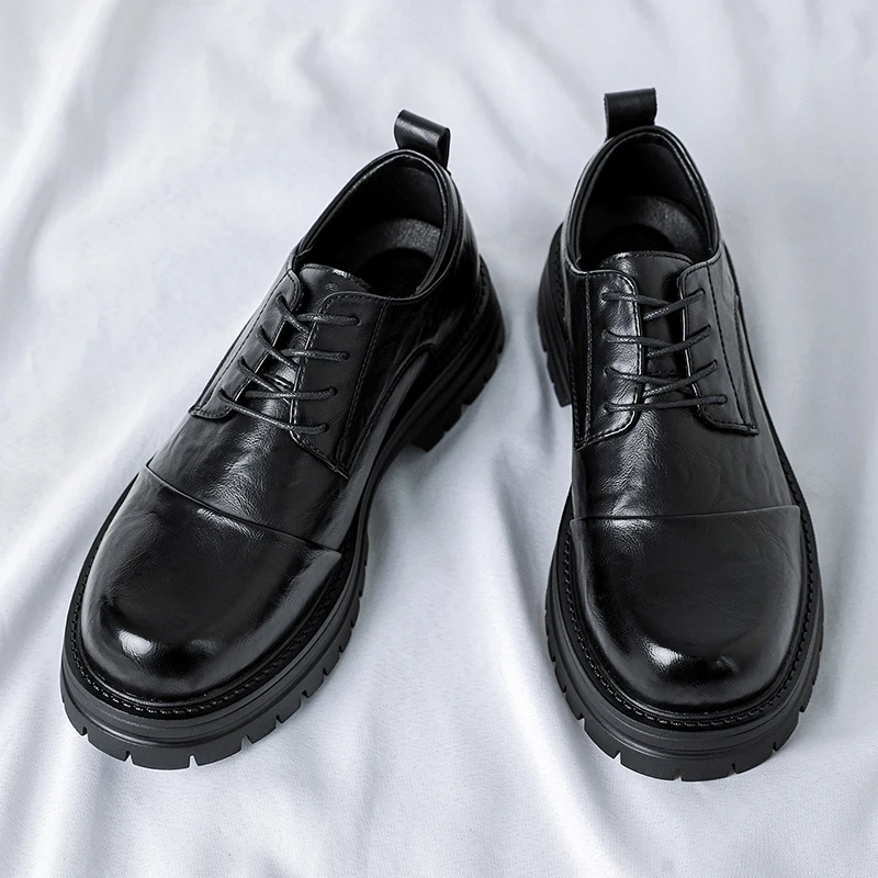 

Spring Autumn New Men Thick Bottom Business Three Thread Head Height Increasing Anti Slip Fashion Shoes