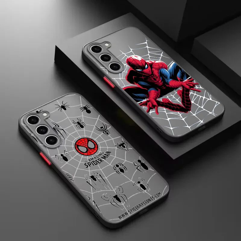 Marvel Avengers Spiderman For Samsung S24 S23 S22 S21 Ultra S20 FE Note 20 Lite Plus Frosted Translucent Phone Case