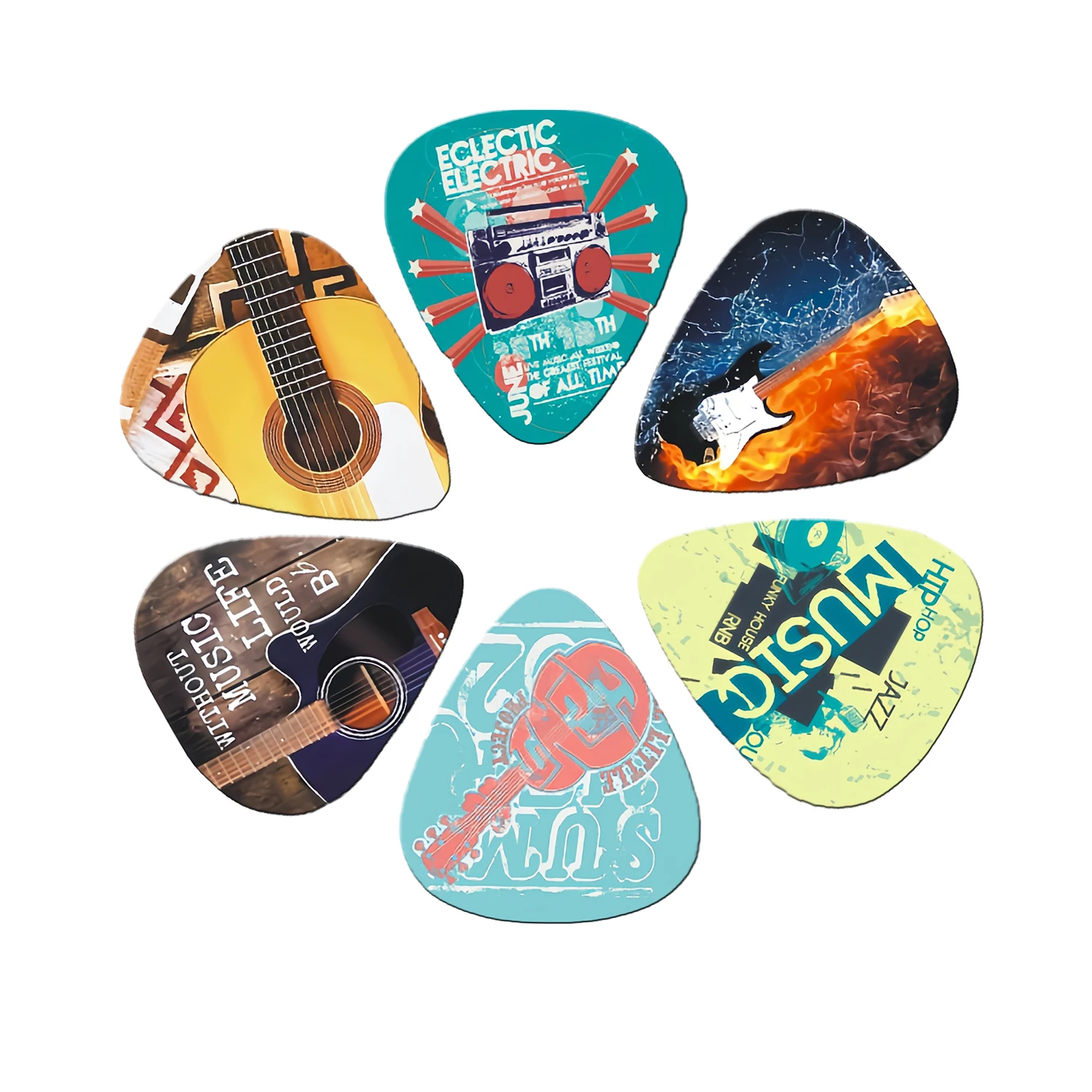 New Guitar Pick Set 6-Piece Set-  Double-sided Colorful Printed Plectrums for Electric/Bass, Durable Guitar Accessories Gift Set