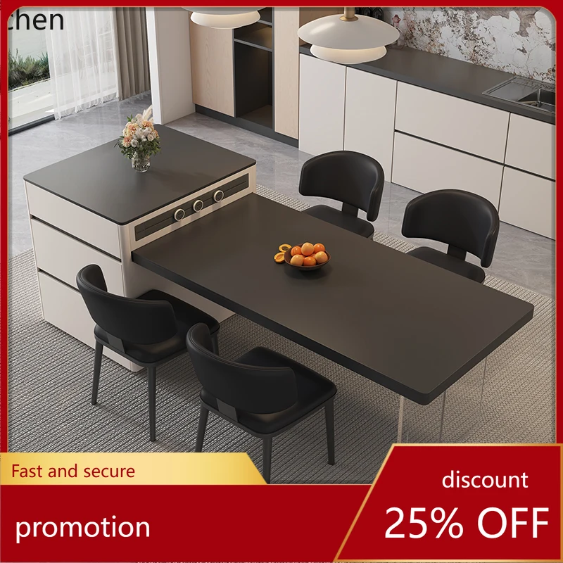 

HT island table integrated sink acrylic suspension retractable rock slab solid wood table