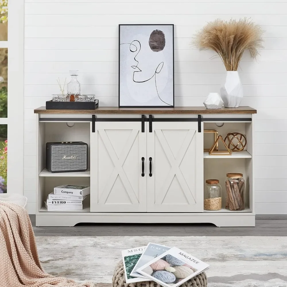 

Fireplace TV Stand with Sliding Barn Door for TVs up to 65", Farmhouse 59" Entertainment Center with Storage