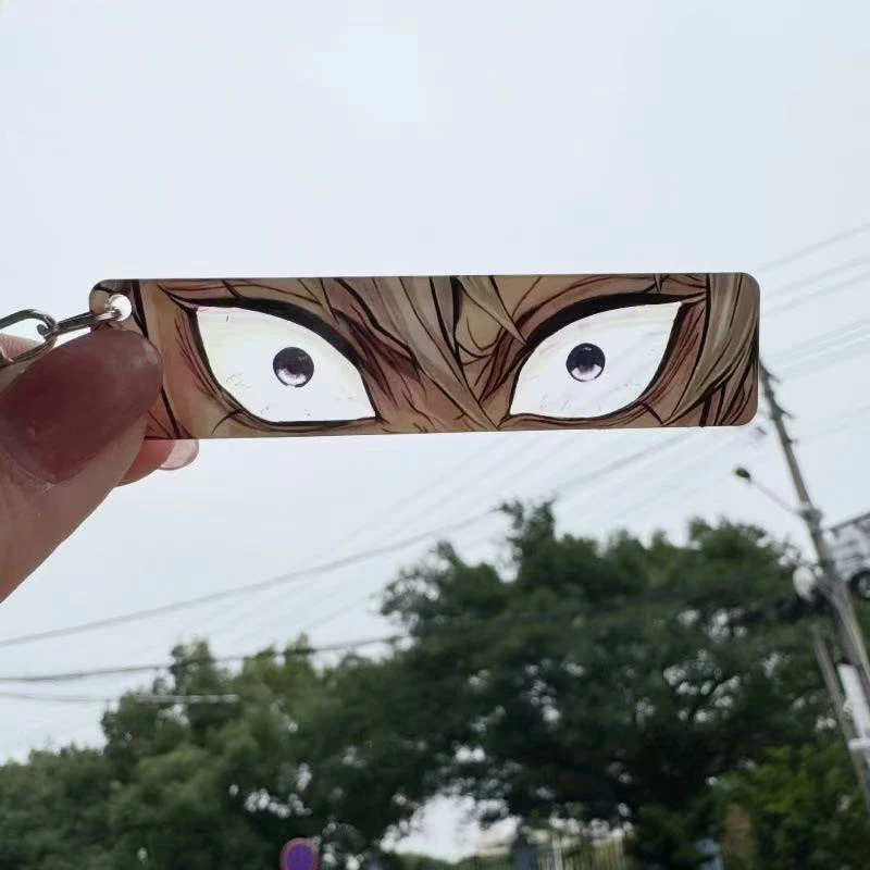 Anime Demon Slayer Double Sided Keychain Rengoku Kyojuro Kimetsu No Yaiba Shining Eyes Light-Transmitting Backpack Pendants