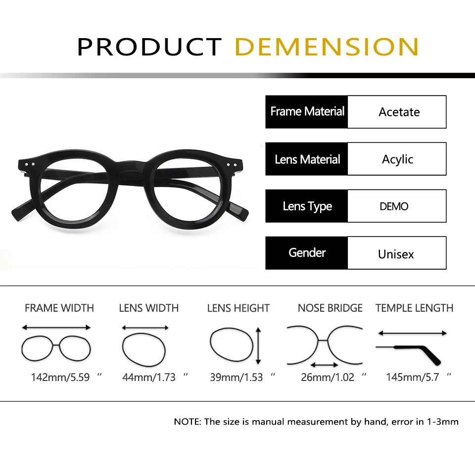 Bio Acetate Eyeglasses Retro Vintage Round Eco-Friendly Eyewear Frames Men High Quality Prescription Glasses Women Spectacles