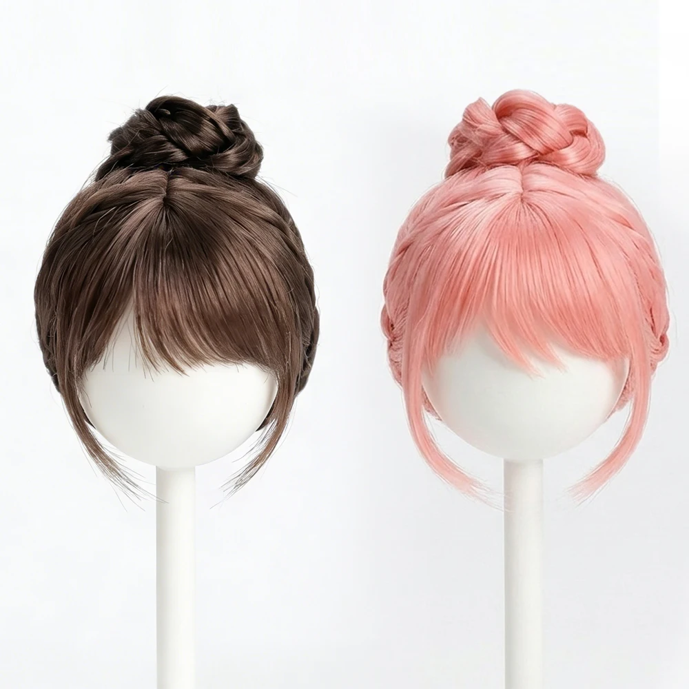 

1/6, 1/4, 1/3 BJD Wig Mohair Awen Soft Doll hair bun Pink updo Single bun with bangs for 30-40-60cm SD DD Doll Wig Accessories