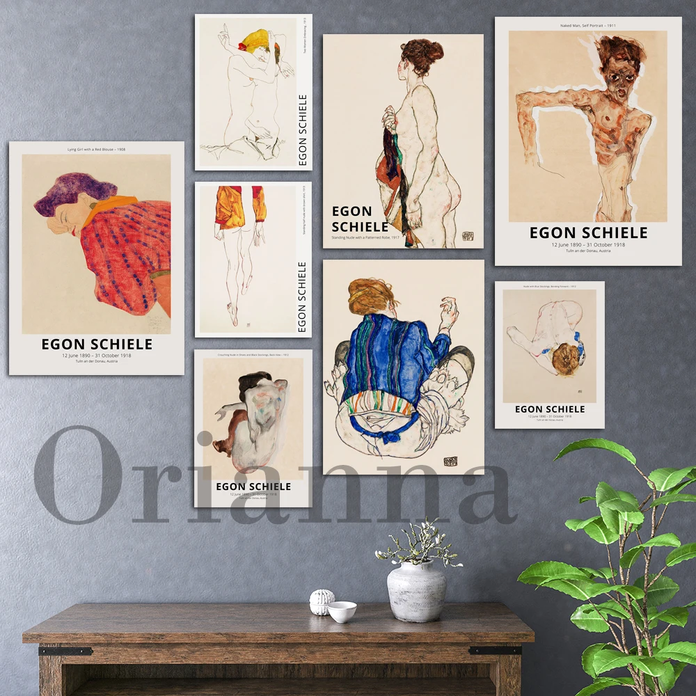 

Egon Schiele Exhibition Poster Nude Women Drawings,Watercolor Drawings, Famous Artist Print, Home Decor Wall Art Schiele Poster