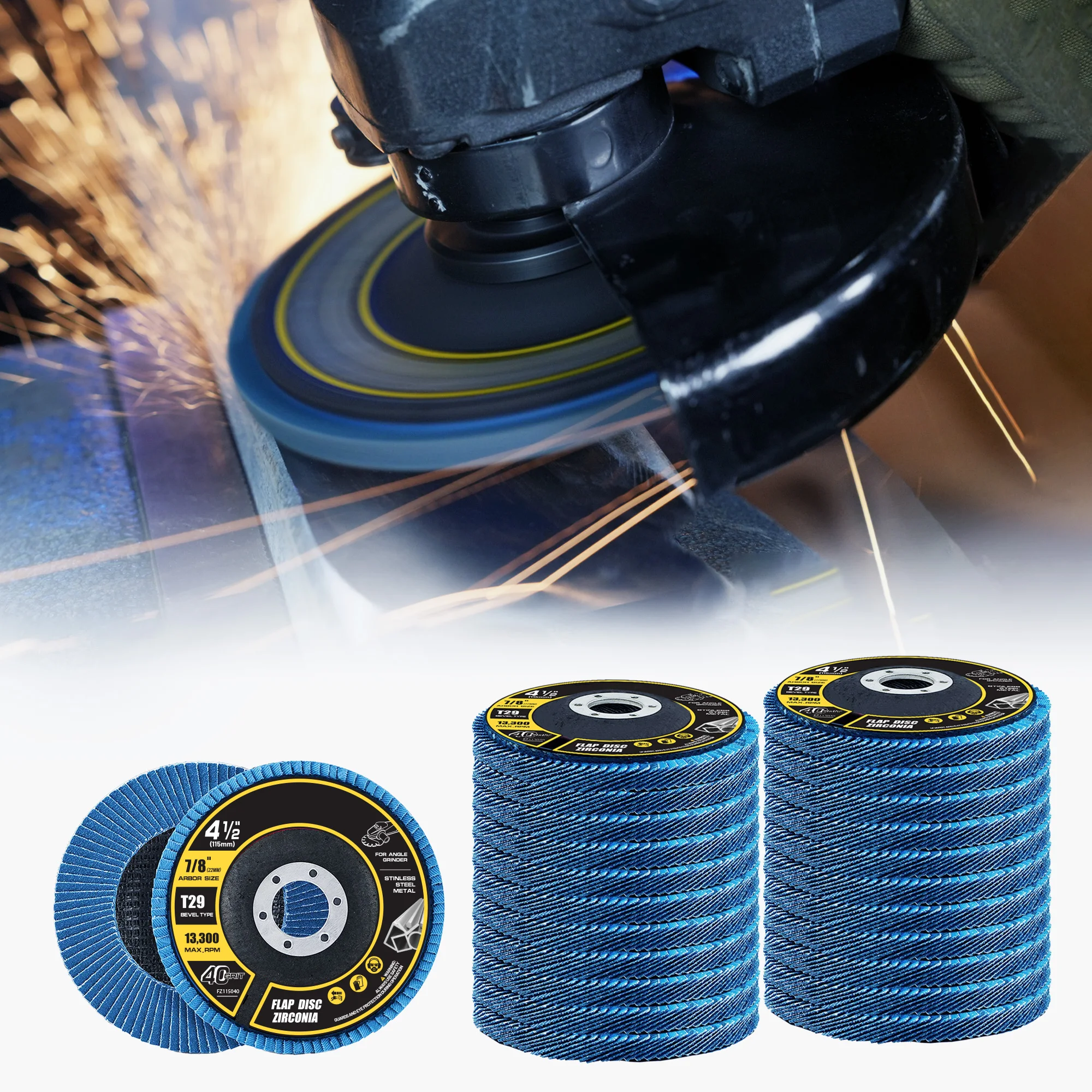 

4-1/2 Inch Metal Sanding Flap Discs Angle Grinder Wheels Blade, 40 Grit Flap Sanding Disc Angle Grinder Grinding Wheel, Flap Discs T29 Zirconia Grinding Wheel, for Sheet Metal, Cast Iron & Stainless Steel Sanding, 24 Pack