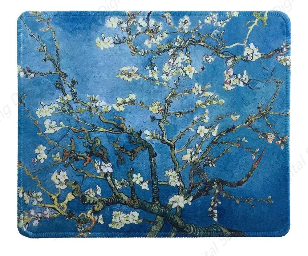 

Art Mouse Pad Rubber Mouse Pad From Van Gogh Famous Almond Flower Painting Stitching Edges 18*22cm