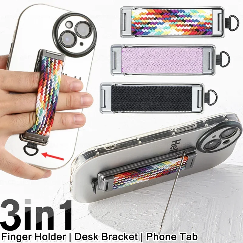 

Mobile Phone Braided Finger Ring Holder Stand Straps Universal Foldable Cellphone Kickstand Desk Bracket with Metal Lanyard Ring