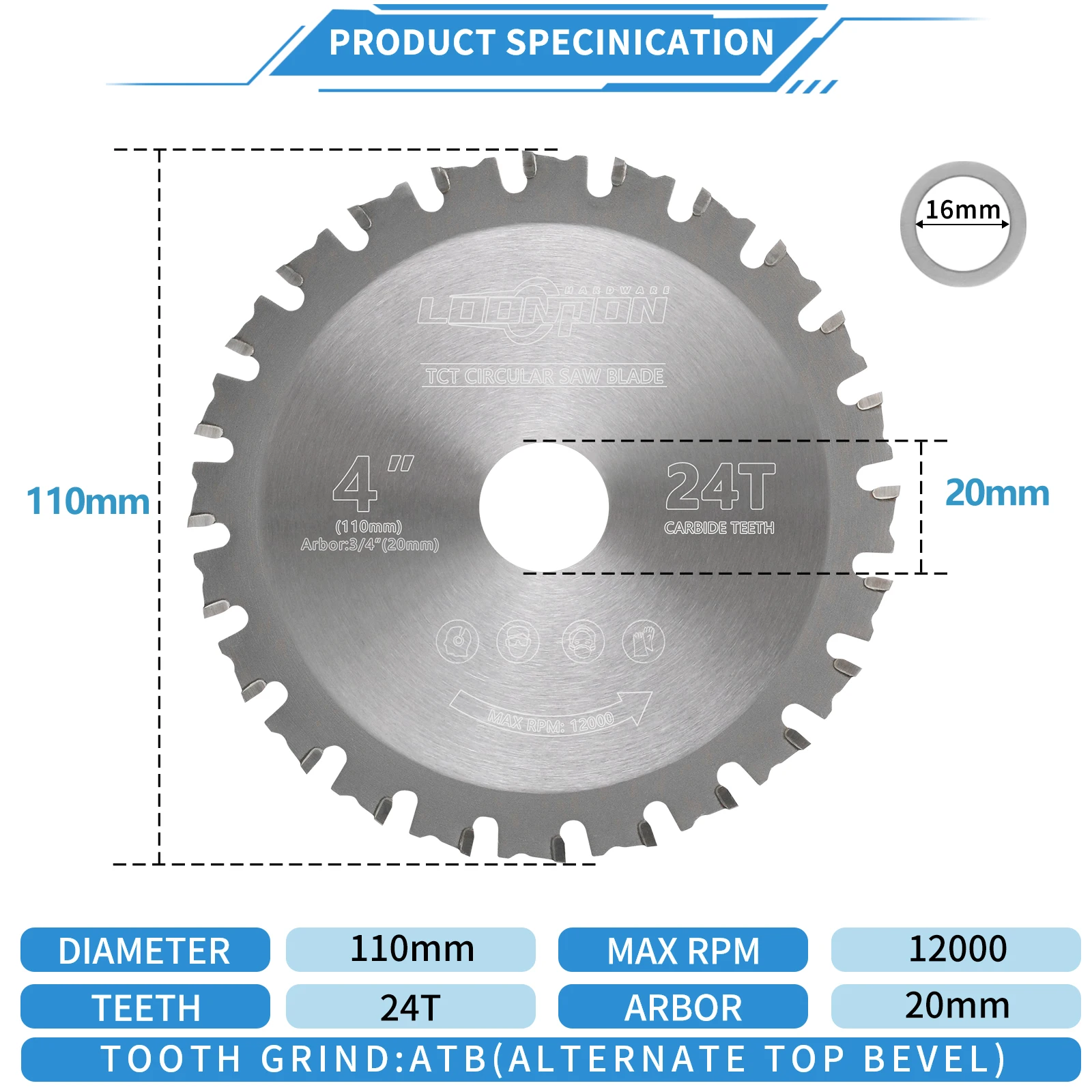 Imagem -02 - Loonpon-disco Cortador de Metal Lâmina de Serra Circular 24 ou 30 Dentes 110 125 mm para Ferro e Aço