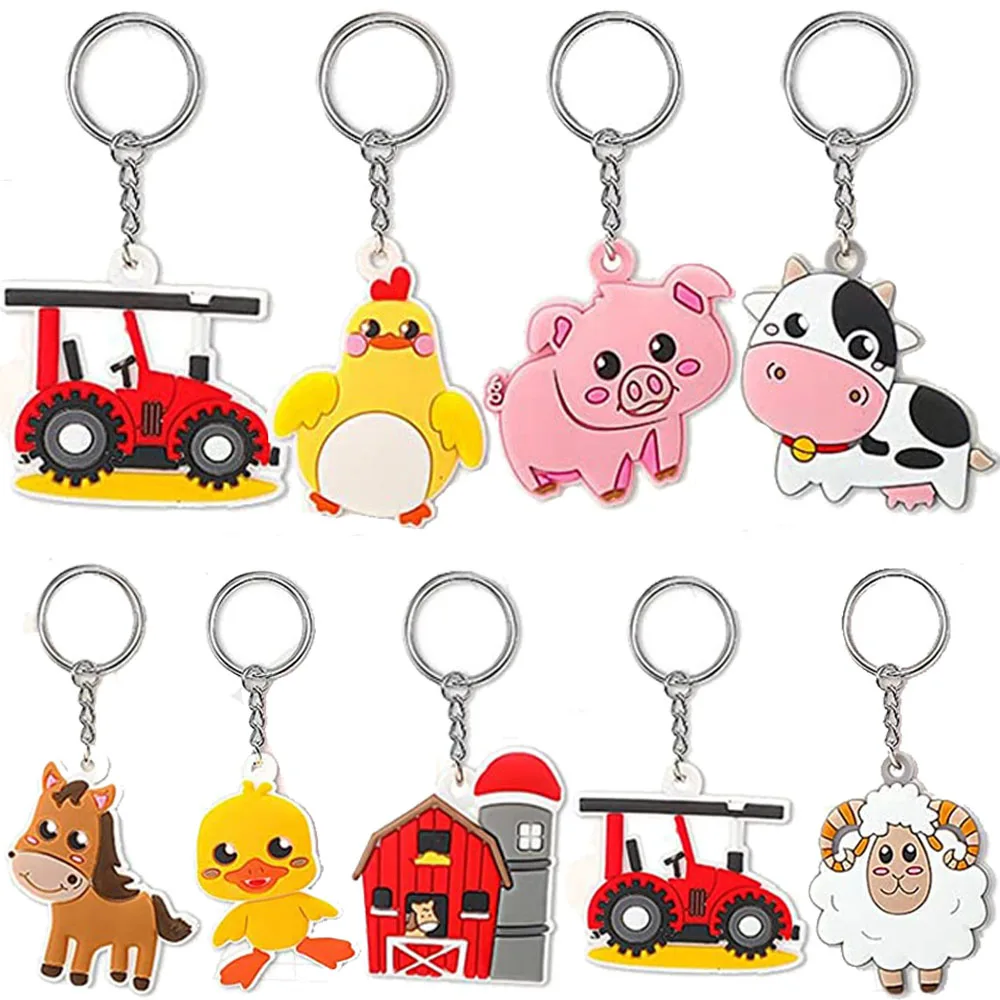 

Farm Animal Keychains for Kids Birthday Party Supplies Chicken Cow Pig Tractor Keychain for Baby Shower Farm Party Theme Favors