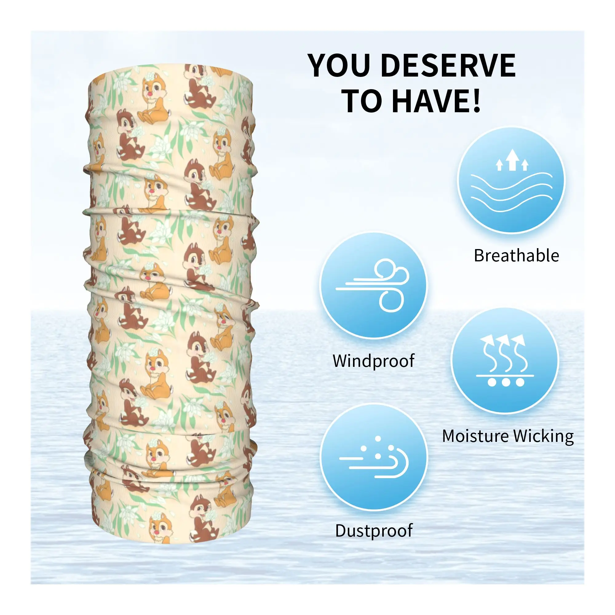 Custom Cute C-Chip And D-Dale Bandana Neck Warmer Women Men Winter Ski Tube Scarf Gaiter Animation Face Cover view 3
