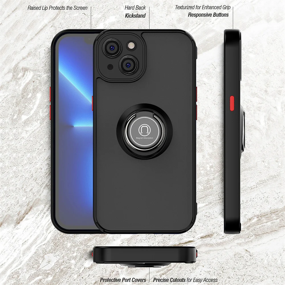 2024 neue stoßfeste matte magnetische Hülle für iPhone 16 15 Pro Max 14 13 12 Mini 11 Pro Max X XR XS 6S 7 8 Plus Ringhalter-Abdeckung – Detail 1